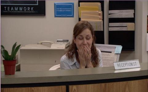 Why is Pam making this face in "The Pilot?"