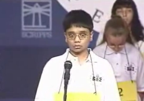  Many people remember the video of the kid falling over at the National Spelling Bee, but what word was he spelling at the time?