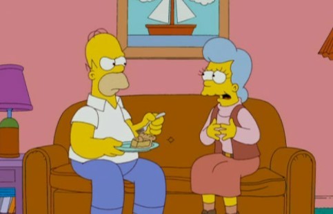 What テレビ 表示する does Homer compare his mom to, in that they both keep disappearing and reappearing?