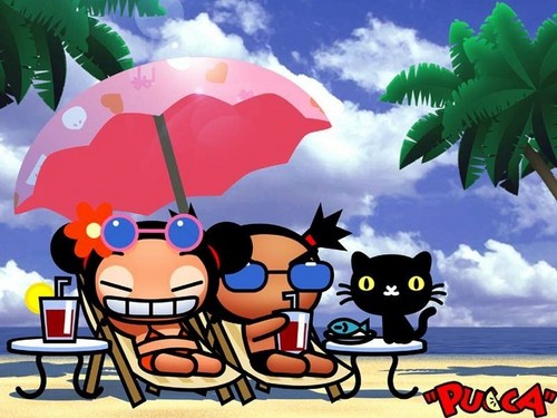  Pucca and Garu on the সৈকত