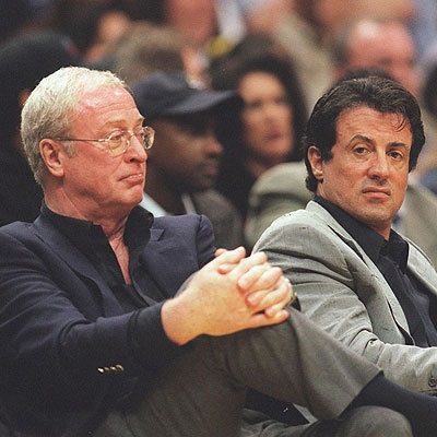 Michael Caine and Sylvester Stallone at Lakers Game